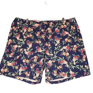 St Johns Bay Shorts Womens 18W Navy Blue Floral Print Cotton Stretch Casual
